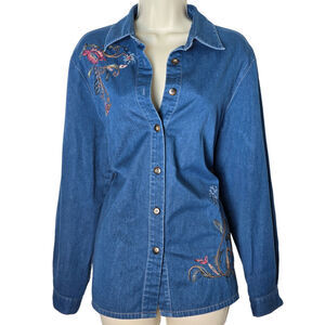 Koret vintage Demin size Medium jacket 100% Cotton embroidered flower